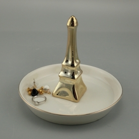 pozłacany biały ceramiczny uchwyt na biżuterię wieża eiffla danie pierścień
