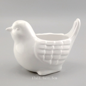 uroczy mini ceramiczny ptak sadzarka biały