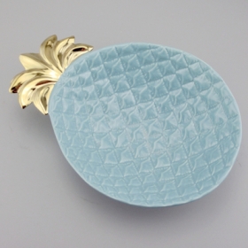 duży ananasowy ceramiczny misek niebieski i złoty liść