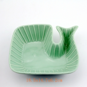 zielony i różowy wieloryb ceramiczny pojemnik na żywność miska
