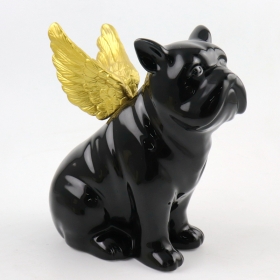 Black Dog Statue with Gold Wings